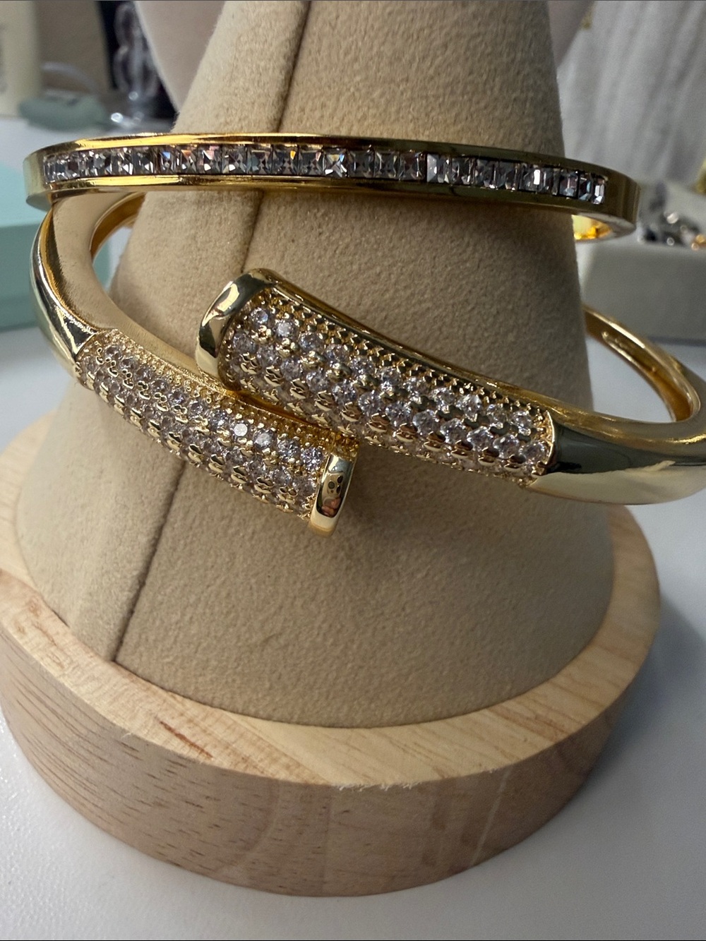 Gold Crystal Pave Cuff Bangle Set!